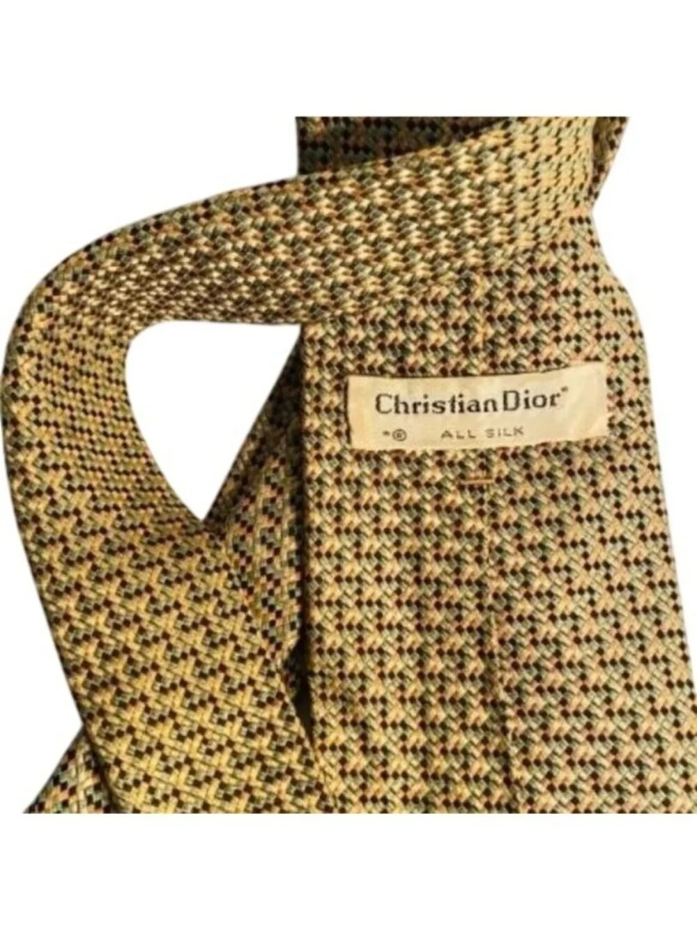 CHRISTIAN DIOR 100% Italian Silk Men's Tie in yellows greens cream and black